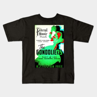 The Gondoliers vintage screen print in bright grunge green, 1937: Retro theatre poster, cleaned and restored Kids T-Shirt